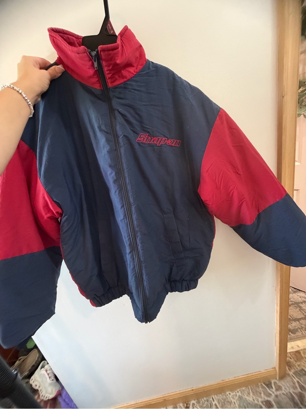 Snap-on Navy and Red Colorblock Bomber Jacket